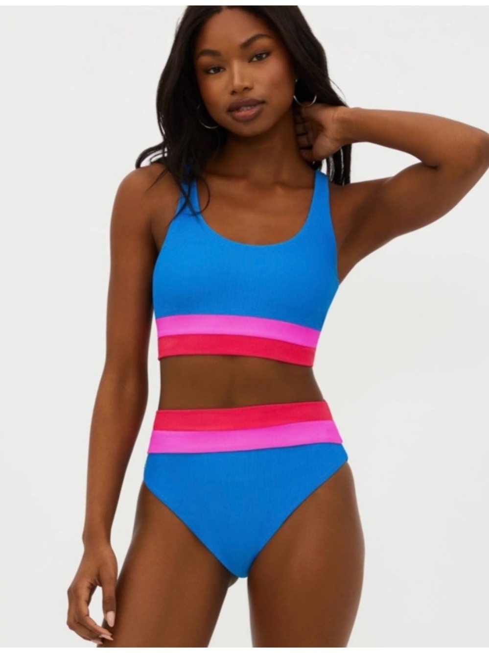 Beach Riot Blue and Pink High-Waist Bikini Set